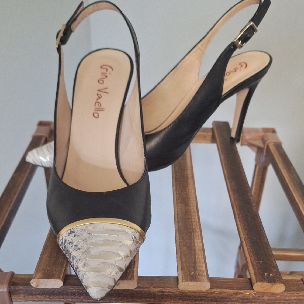Elegant Black and Gold Slingback Heels